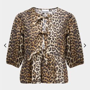 Leopard Tie Front Satin Top